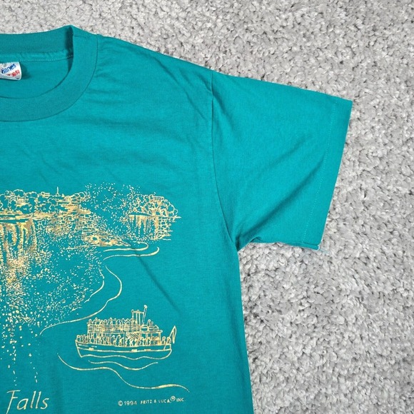 Vintage Niagara Falls Shirt Mens Medium Green 90s Gold Graphic Waterfalls - Picture 3 of 12